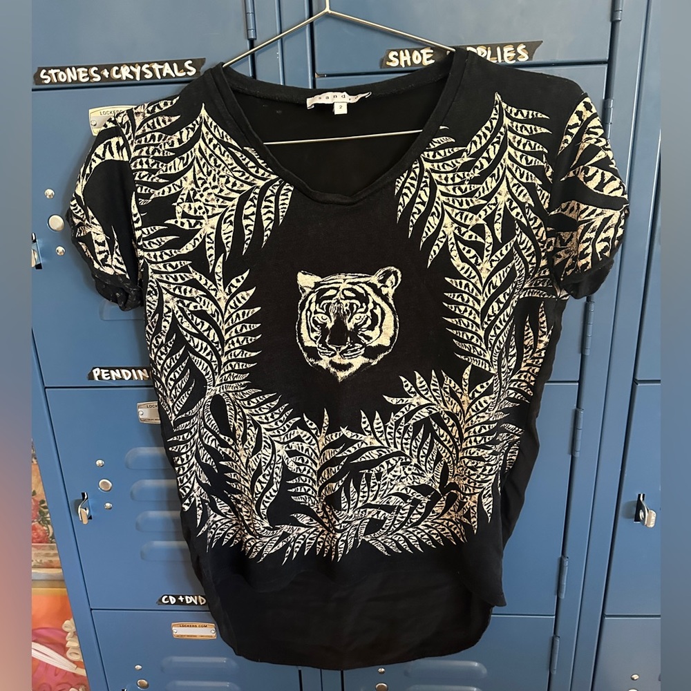 SOLD Sandro Black and White Linen & Silk blend Tiger Blouse Size 2 SOLD